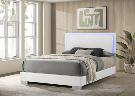 Felicity Wood Queen LED Panel Bed White High Gloss - Tampa Furniture Outlet