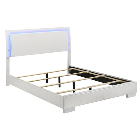 Tampa Furniture Outlet - Coaster - Felicity Wood Queen LED Panel Bed White High Gloss - 203500Q