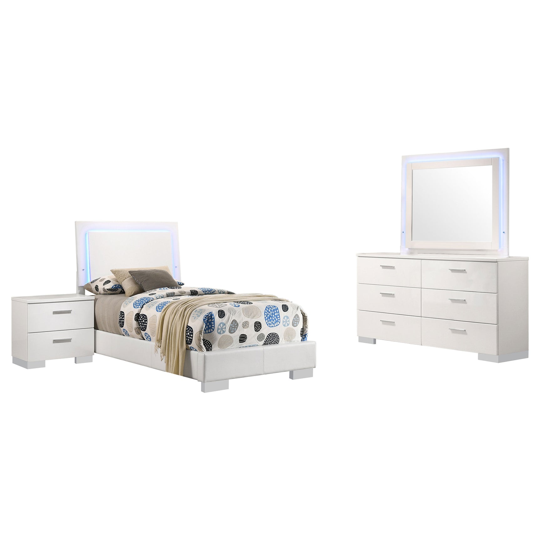 Felicity 4-piece Twin Bedroom Set White High Gloss - Tampa Furniture Outlet