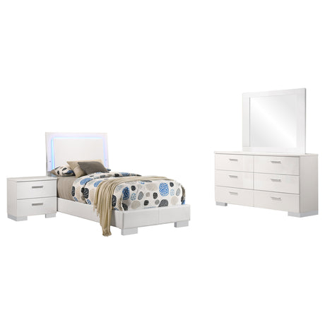 Felicity 4-piece Twin Bedroom Set White High Gloss - Tampa Furniture Outlet