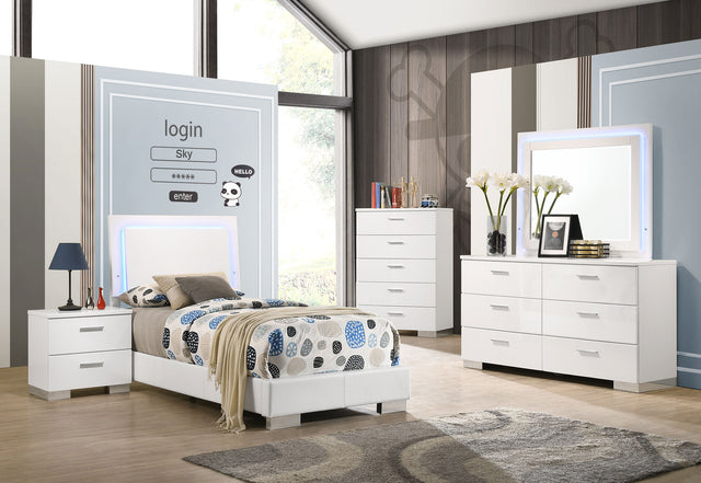 Tampa Furniture Outlet - Coaster - Felicity 5-piece Twin Bedroom Set White High Gloss - 203500T-S5L