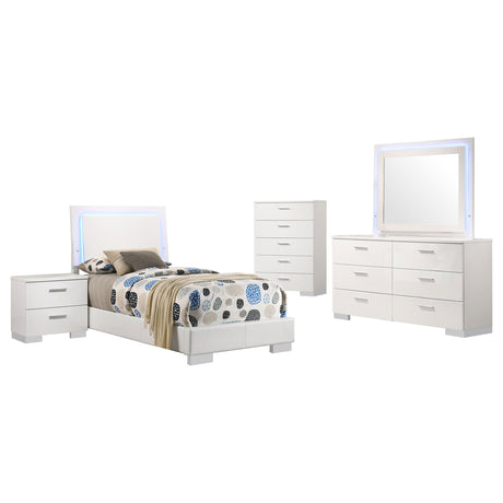 Felicity 5-piece Twin Bedroom Set White High Gloss - Tampa Furniture Outlet