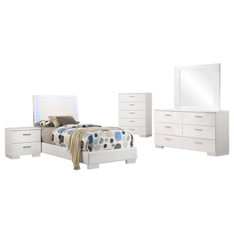 Felicity 5-piece Twin Bedroom Set White High Gloss - Tampa Furniture Outlet