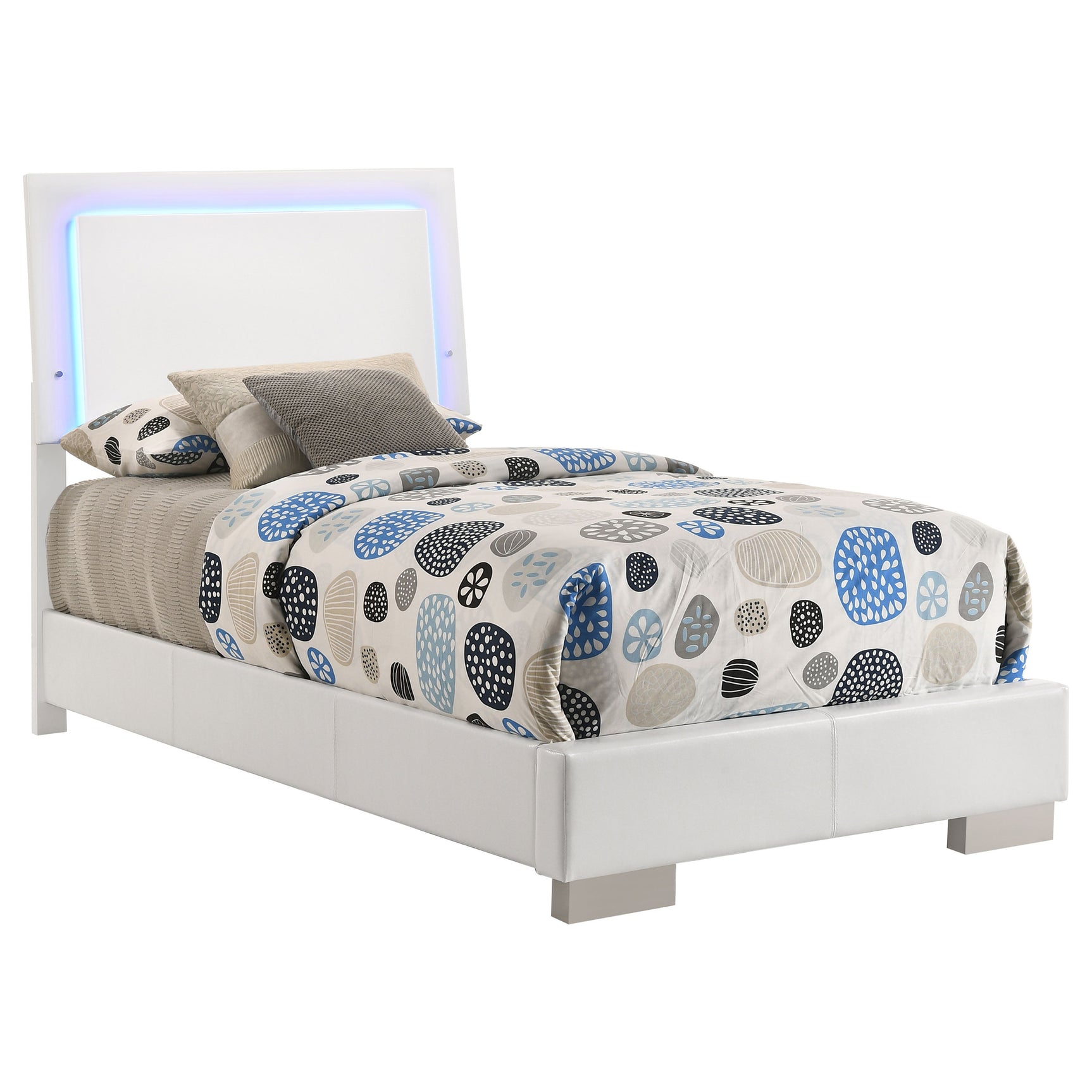 Felicity Wood Twin LED Panel Bed White High Gloss - Tampa Furniture Outlet