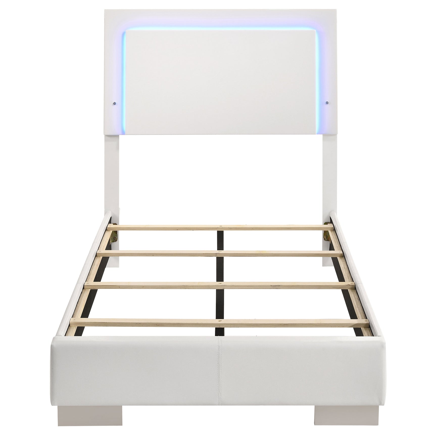 Felicity Wood Twin LED Panel Bed White High Gloss - Tampa Furniture Outlet