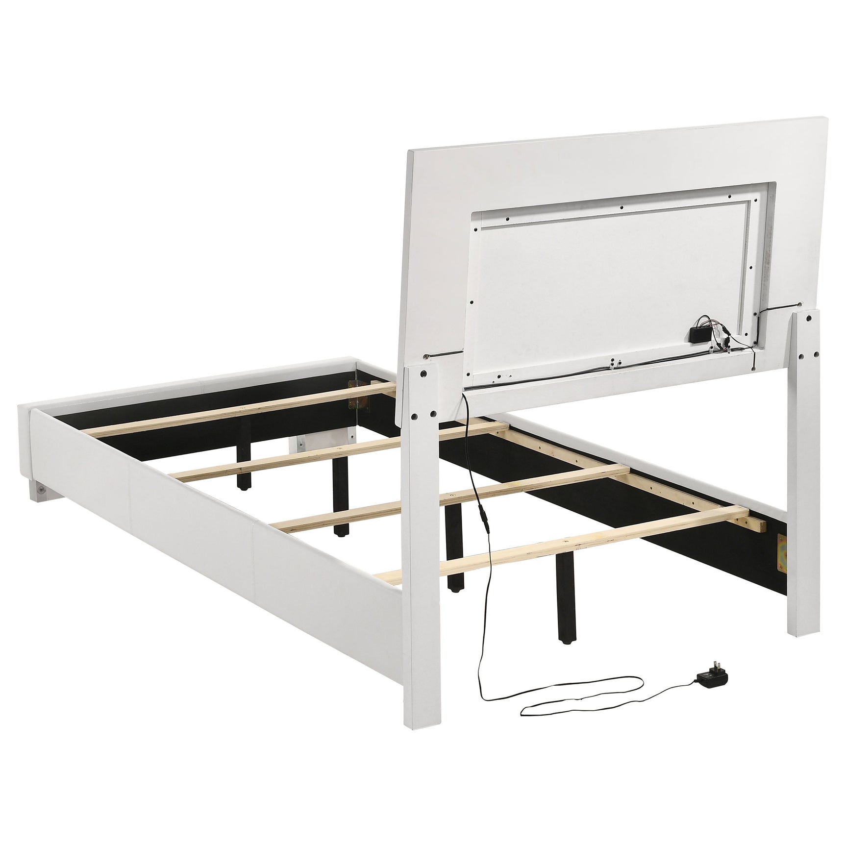 Felicity Wood Twin LED Panel Bed White High Gloss - Tampa Furniture Outlet