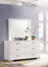 Felicity 6-drawer Wood Dresser with Mirror White High Gloss - Tampa Furniture Outlet