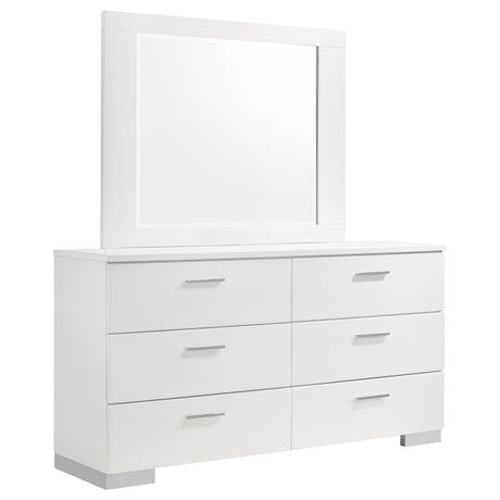 Tampa Furniture Outlet - Coaster - Felicity 6-drawer Wood Dresser with Mirror White High Gloss - 203503M