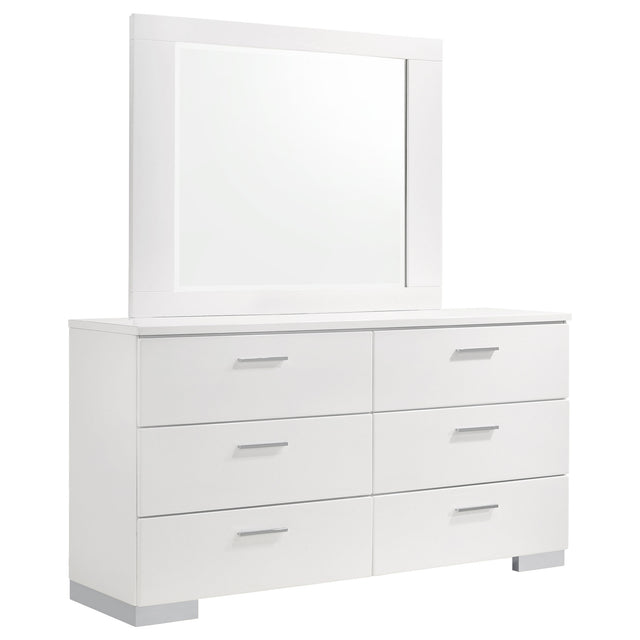 Tampa Furniture Outlet - Coaster - Felicity 6-drawer Wood Dresser with Mirror White High Gloss - 203503M