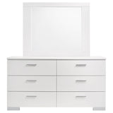 Felicity 6-drawer Wood Dresser with Mirror White High Gloss - Tampa Furniture Outlet