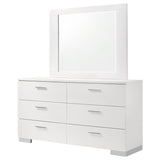 Felicity 6-drawer Wood Dresser with Mirror White High Gloss - Tampa Furniture Outlet