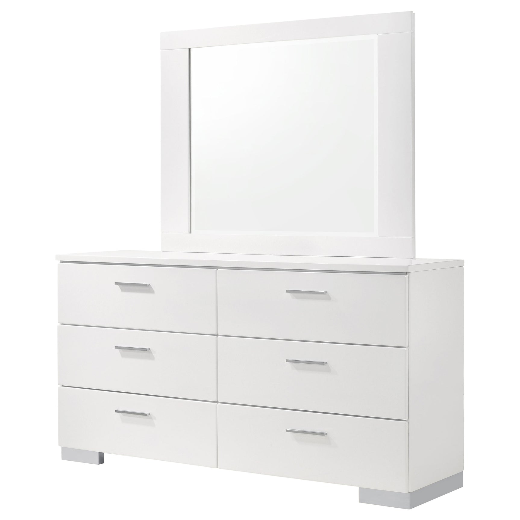Felicity 6-drawer Wood Dresser with Mirror White High Gloss - Tampa Furniture Outlet
