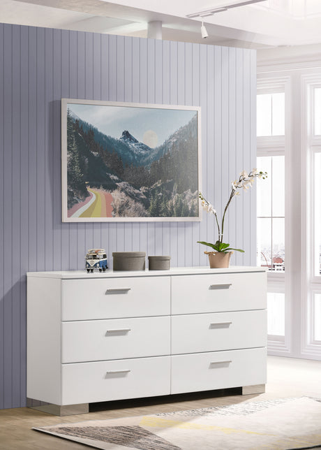 Felicity 6-drawer Dresser White High Gloss - Tampa Furniture Outlet
