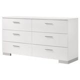 Felicity 6-drawer Dresser White High Gloss - Tampa Furniture Outlet