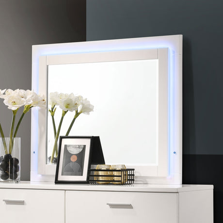 Felicity Wood LED Dresser Mirror White High Gloss - Tampa Furniture Outlet