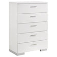 Tampa Furniture Outlet - Coaster - Felicity 5-drawer Bedroom Chest White High Gloss - 203505