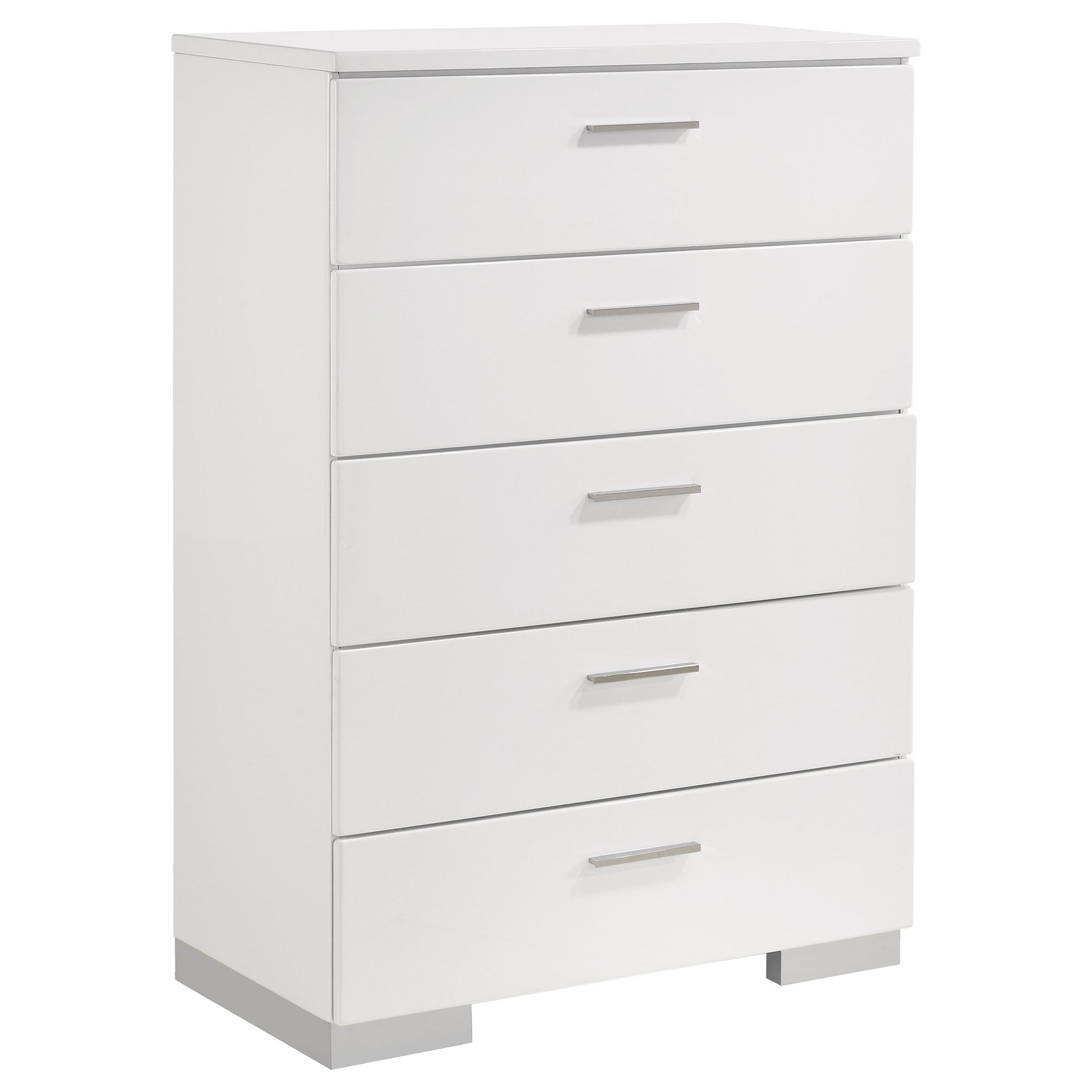 Tampa Furniture Outlet - Coaster - Felicity 5-drawer Bedroom Chest White High Gloss - 203505
