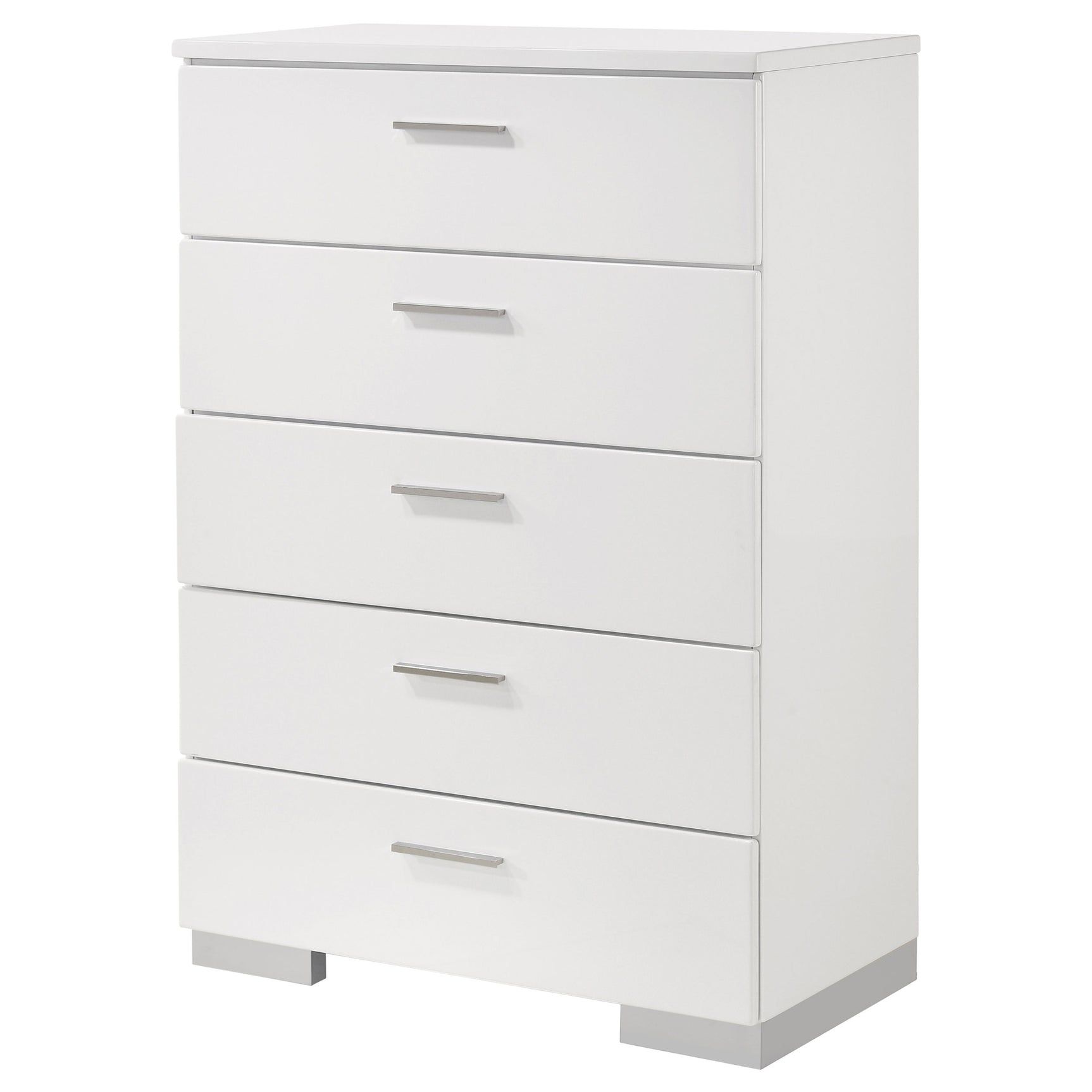 Felicity 5-drawer Bedroom Chest White High Gloss - Tampa Furniture Outlet