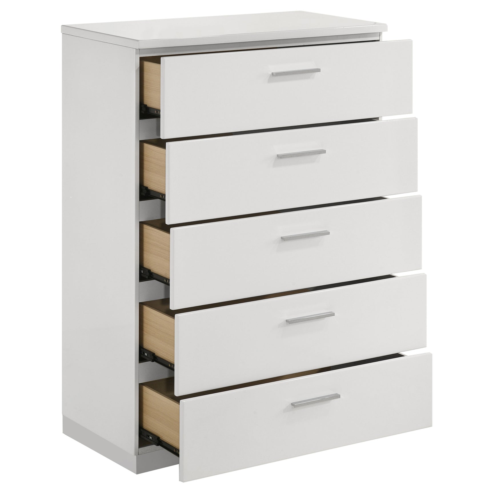 Felicity 5-drawer Bedroom Chest White High Gloss - Tampa Furniture Outlet