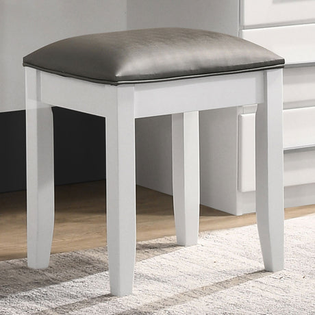 Felicity Upholstered Vanity Stool Metallic and Glossy White - Tampa Furniture Outlet