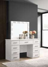 Felicity 9-drawer Vanity Table Lighted Mirror Glossy White - Tampa Furniture Outlet