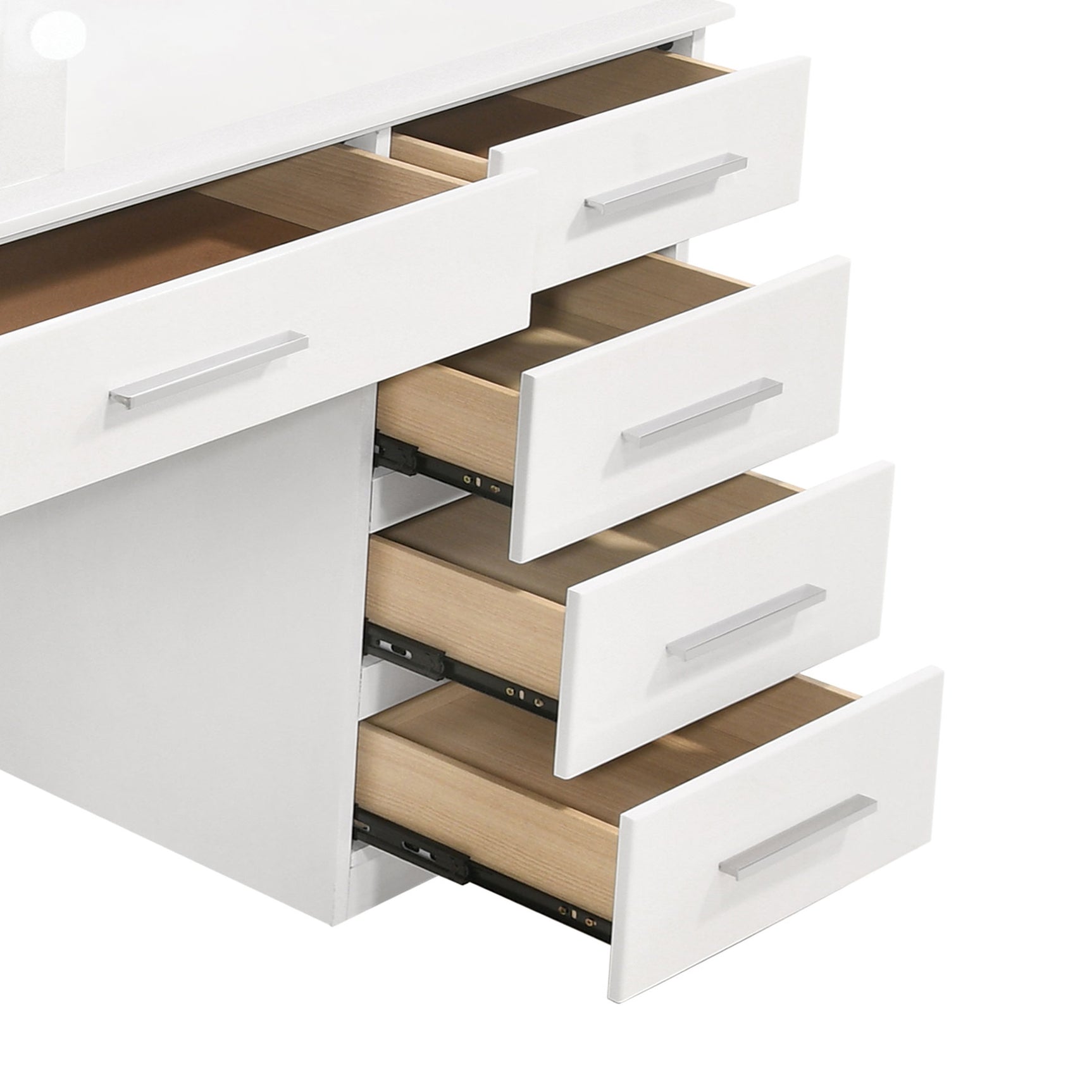Felicity 9-drawer Vanity Table Lighted Mirror Glossy White - Tampa Furniture Outlet