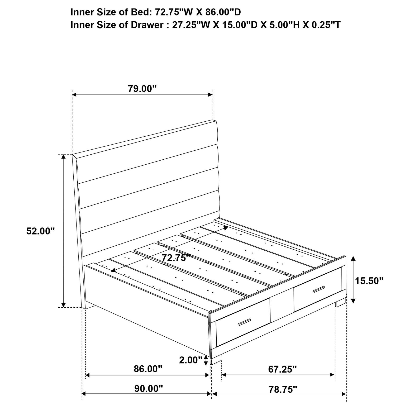 Felicity California King Storage Bed White High Gloss - Tampa Furniture Outlet