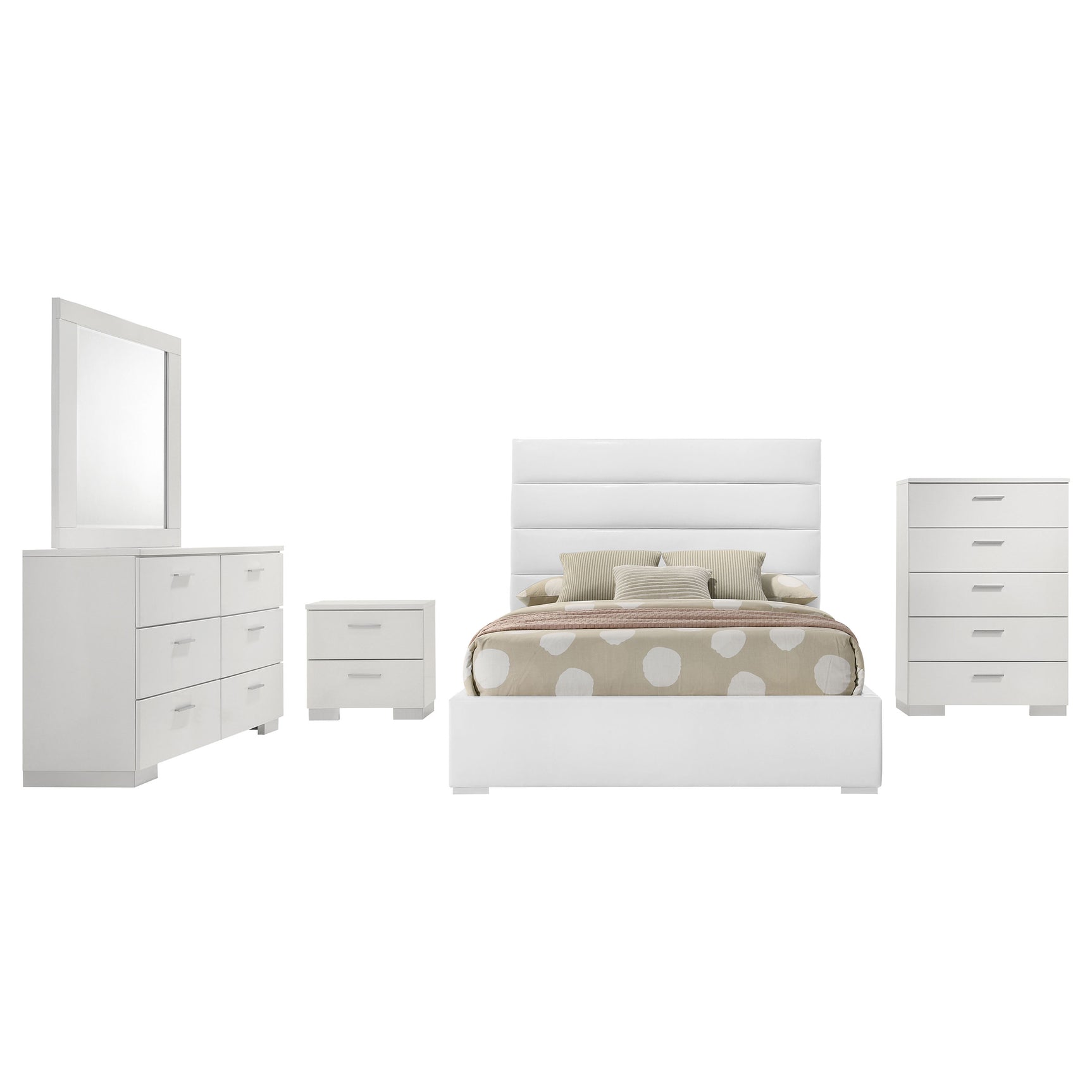 Felicity 5-piece Full Bedroom Set White High Gloss - Tampa Furniture Outlet