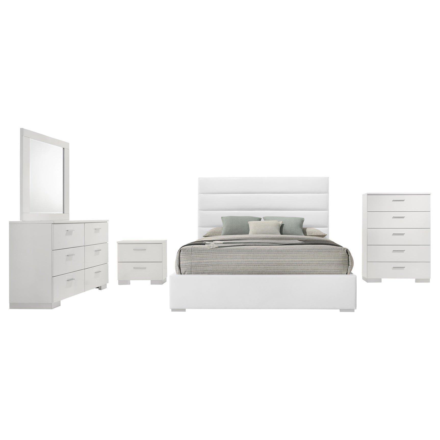 Felicity 5-piece Eastern King Bedroom Set White High Gloss - Tampa Furniture Outlet