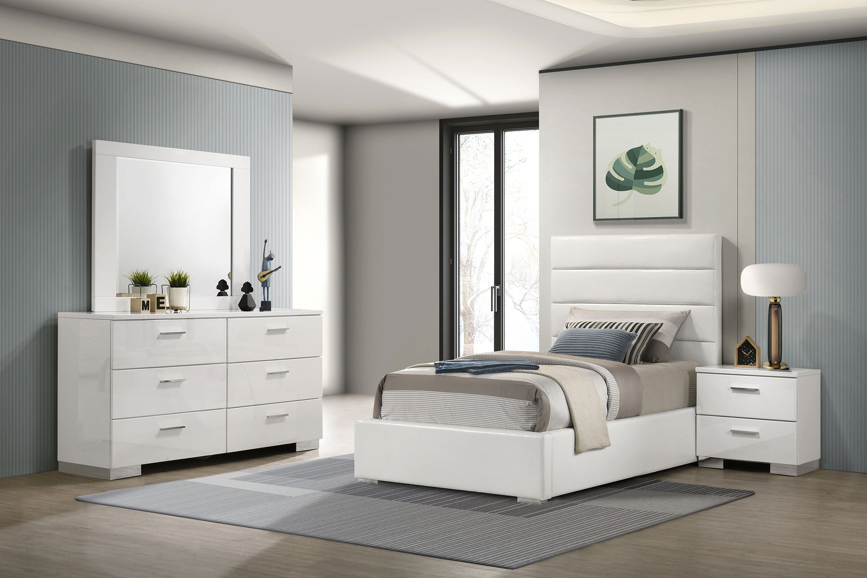 Tampa Furniture Outlet - Coaster - Felicity 4-piece Twin Bedroom Set White High Gloss - 203511T-S4