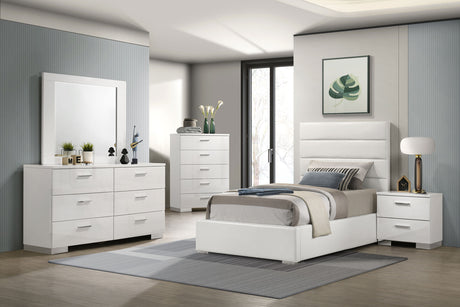 Tampa Furniture Outlet - Coaster - Felicity 5-piece Twin Bedroom Set White High Gloss - 203511T-S5