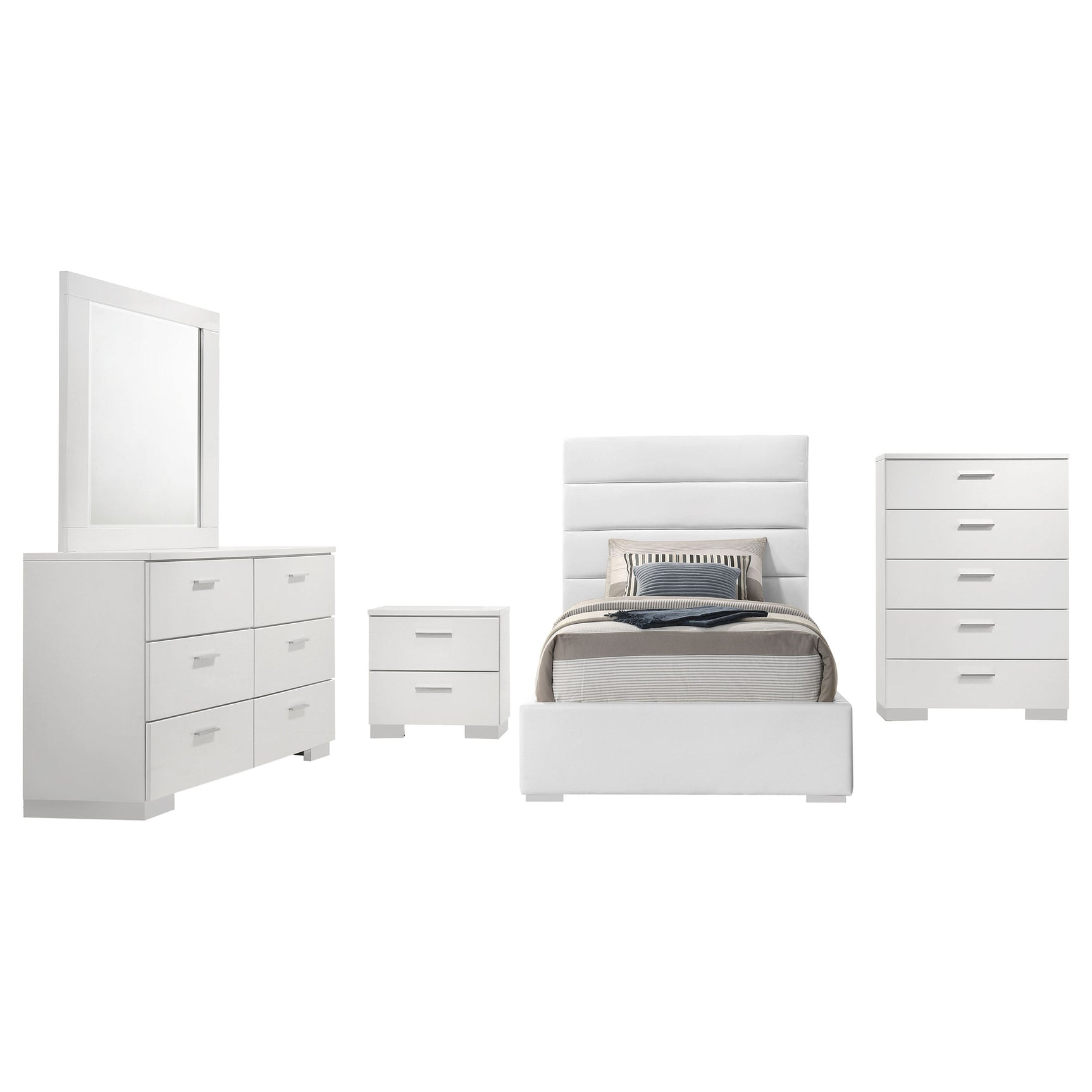 Felicity 5-piece Twin Bedroom Set White High Gloss - Tampa Furniture Outlet