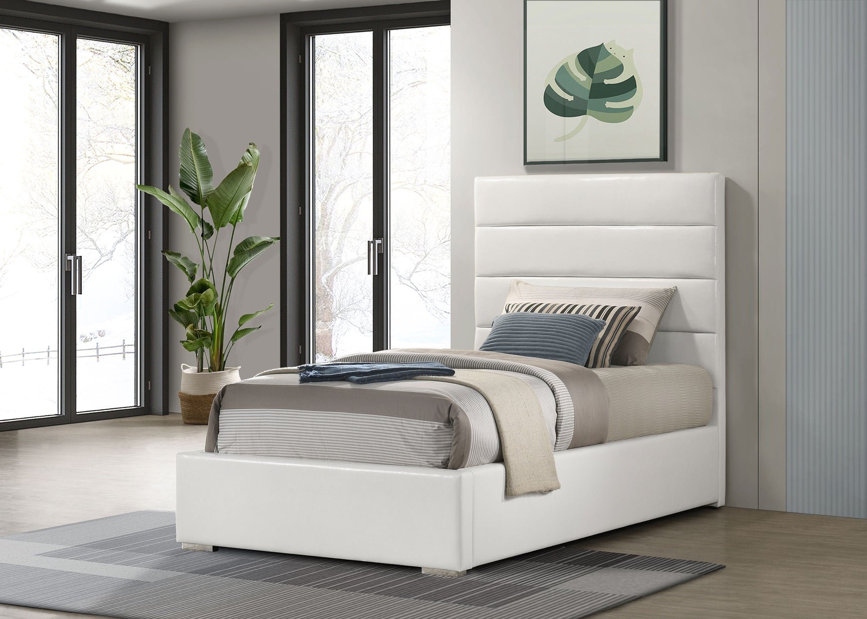 Felicity 53-inch Upholstered Twin Platform Bed White - Tampa Furniture Outlet