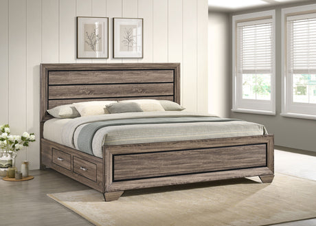 Kauffman Wood Eastern King Storage Panel Bed Washed Taupe - Tampa Furniture Outlet