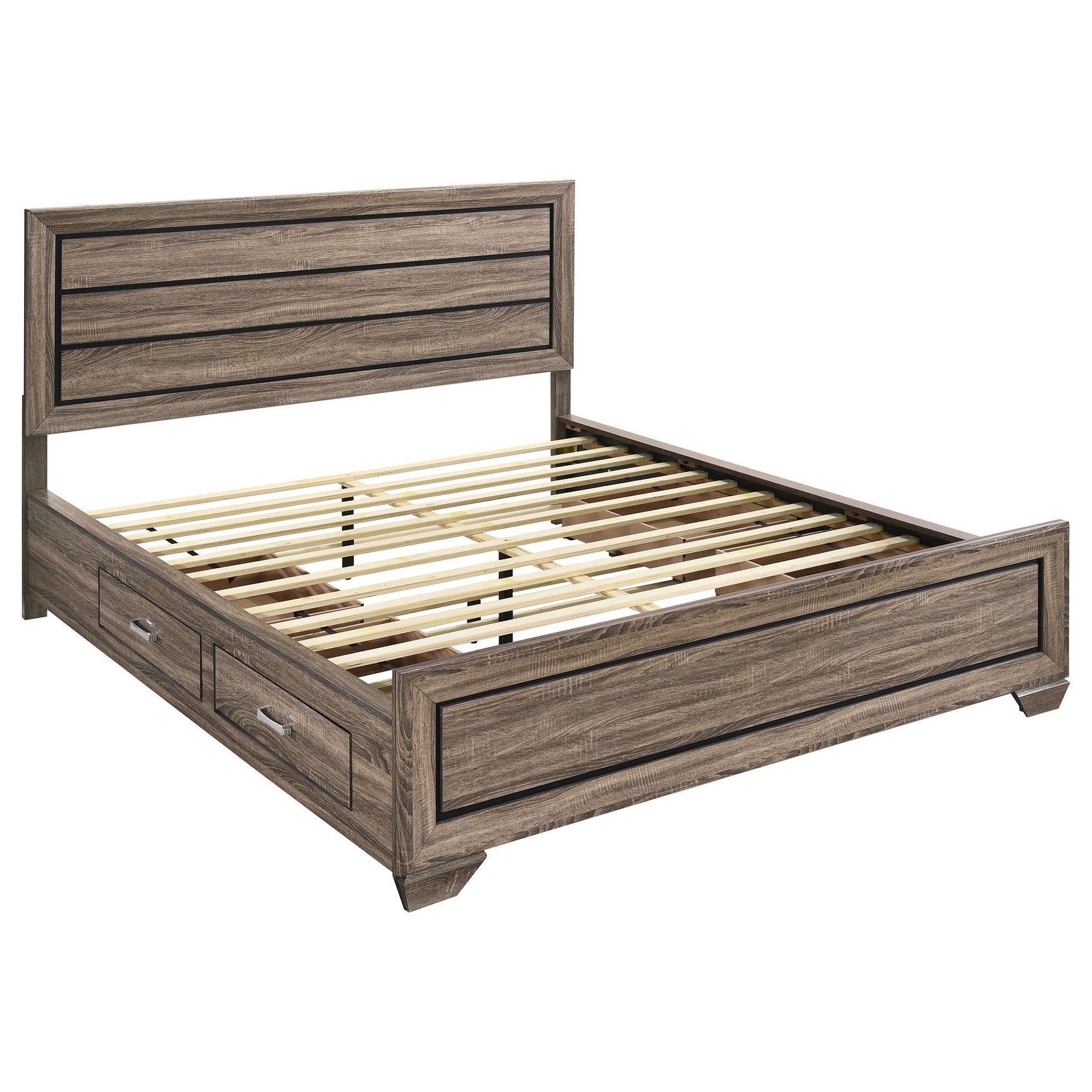Kauffman Wood California King Storage Panel Bed Washed Taupe - Tampa Furniture Outlet