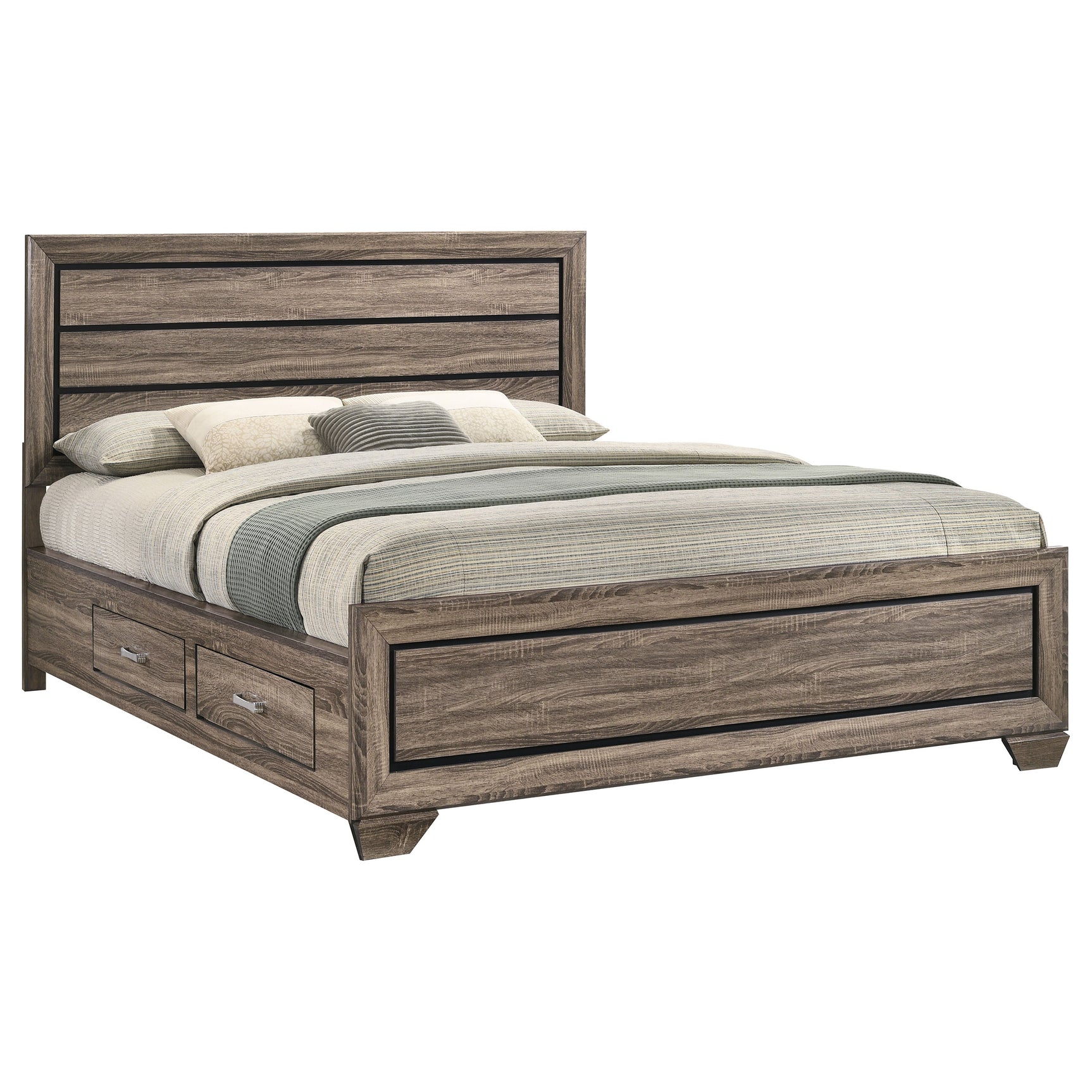 Kauffman Wood California King Storage Panel Bed Washed Taupe - Tampa Furniture Outlet