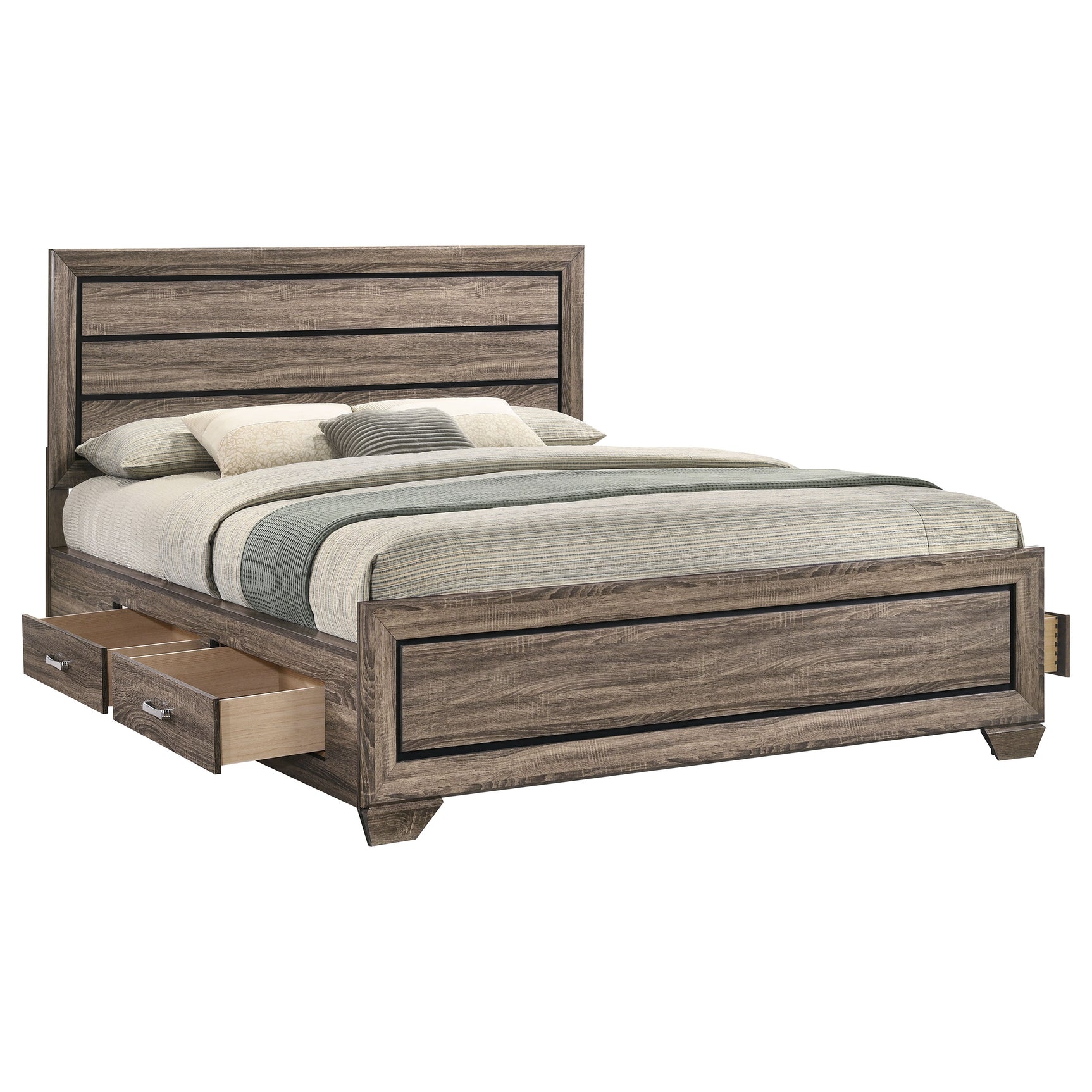 Kauffman Wood California King Storage Panel Bed Washed Taupe - Tampa Furniture Outlet