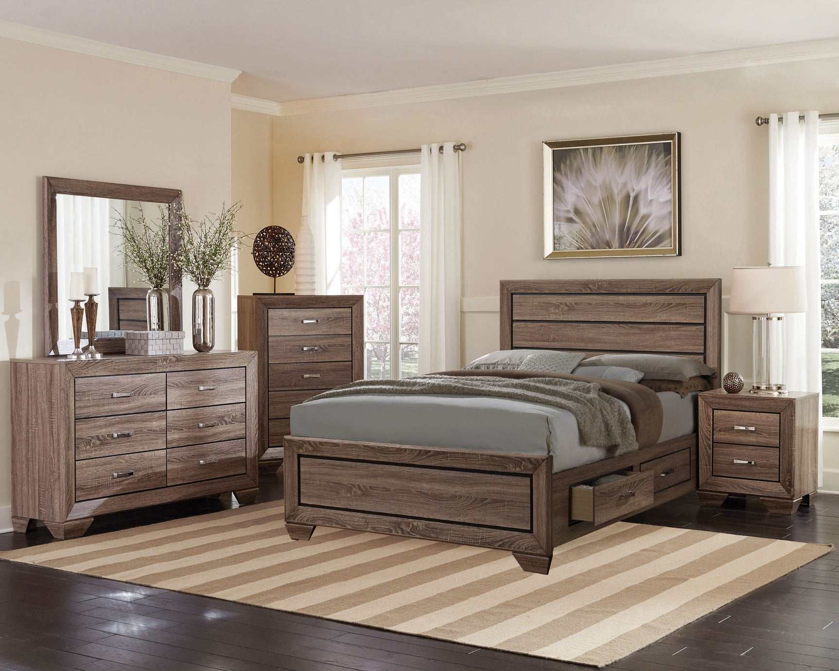 Tampa Furniture Outlet - Coaster - Kauffman 5-piece Queen Bedroom Set Washed Taupe - 204190Q-S5