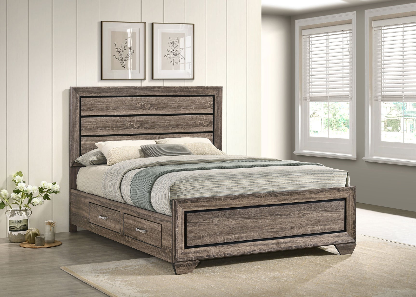 Kauffman Wood Queen Storage Panel Bed Washed Taupe - Tampa Furniture Outlet
