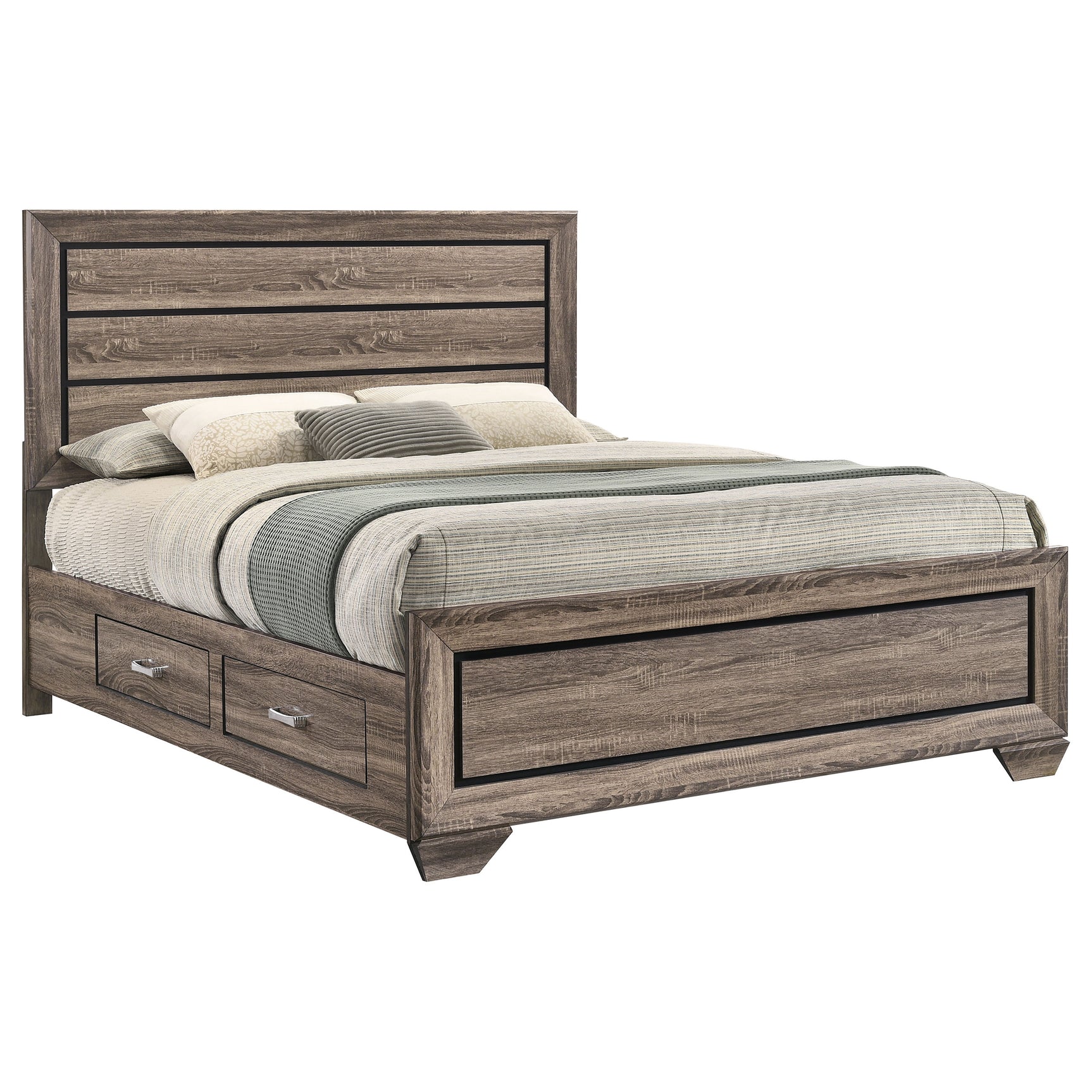 Kauffman Wood Queen Storage Panel Bed Washed Taupe - Tampa Furniture Outlet