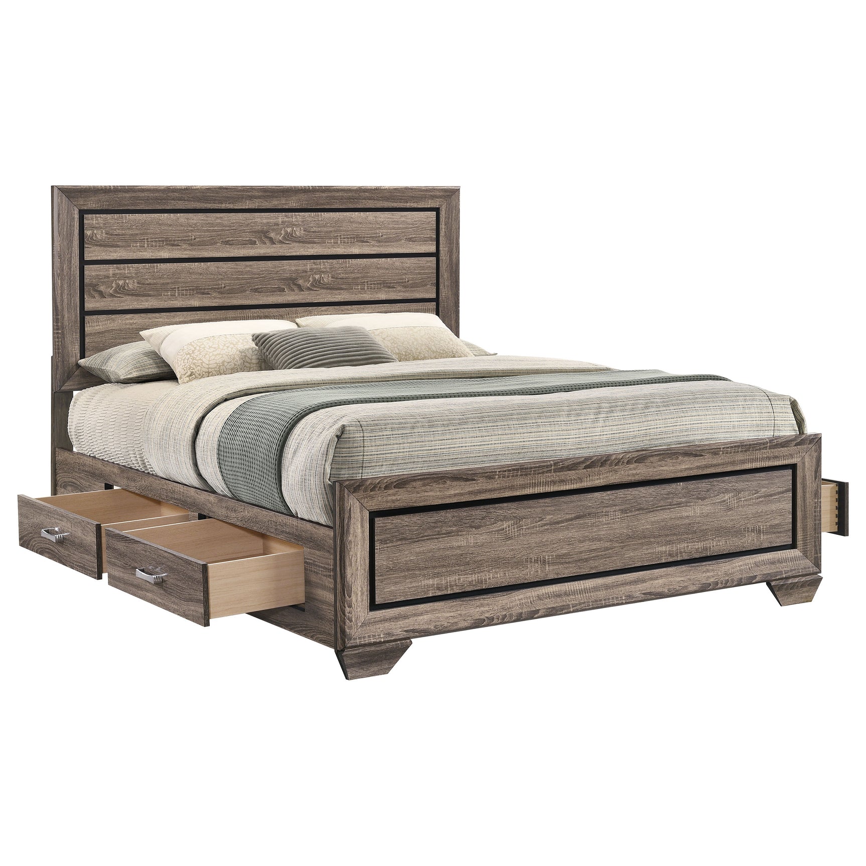 Kauffman Wood Queen Storage Panel Bed Washed Taupe - Tampa Furniture Outlet