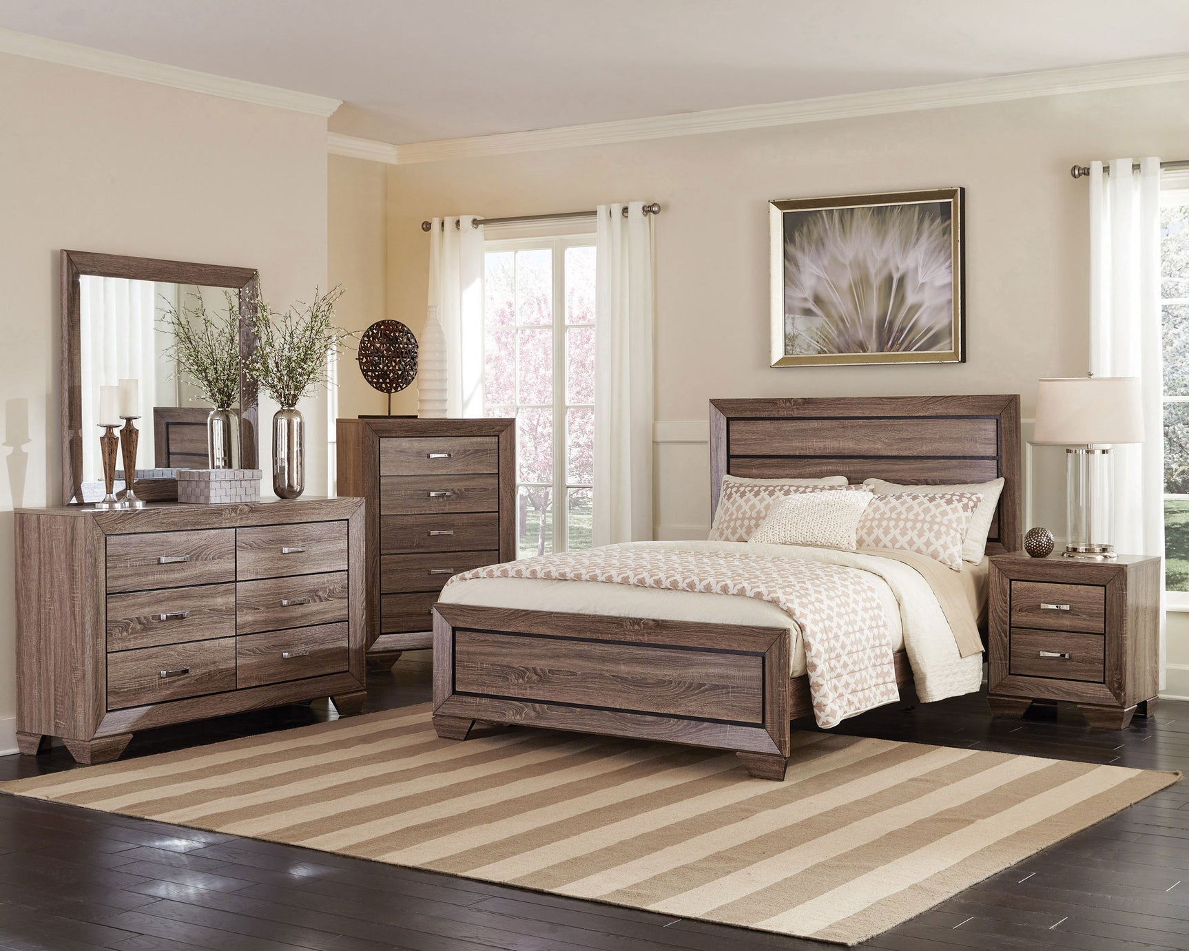 Kauffman 5-piece Queen Bedroom Set Washed Taupe - Tampa Furniture Outlet