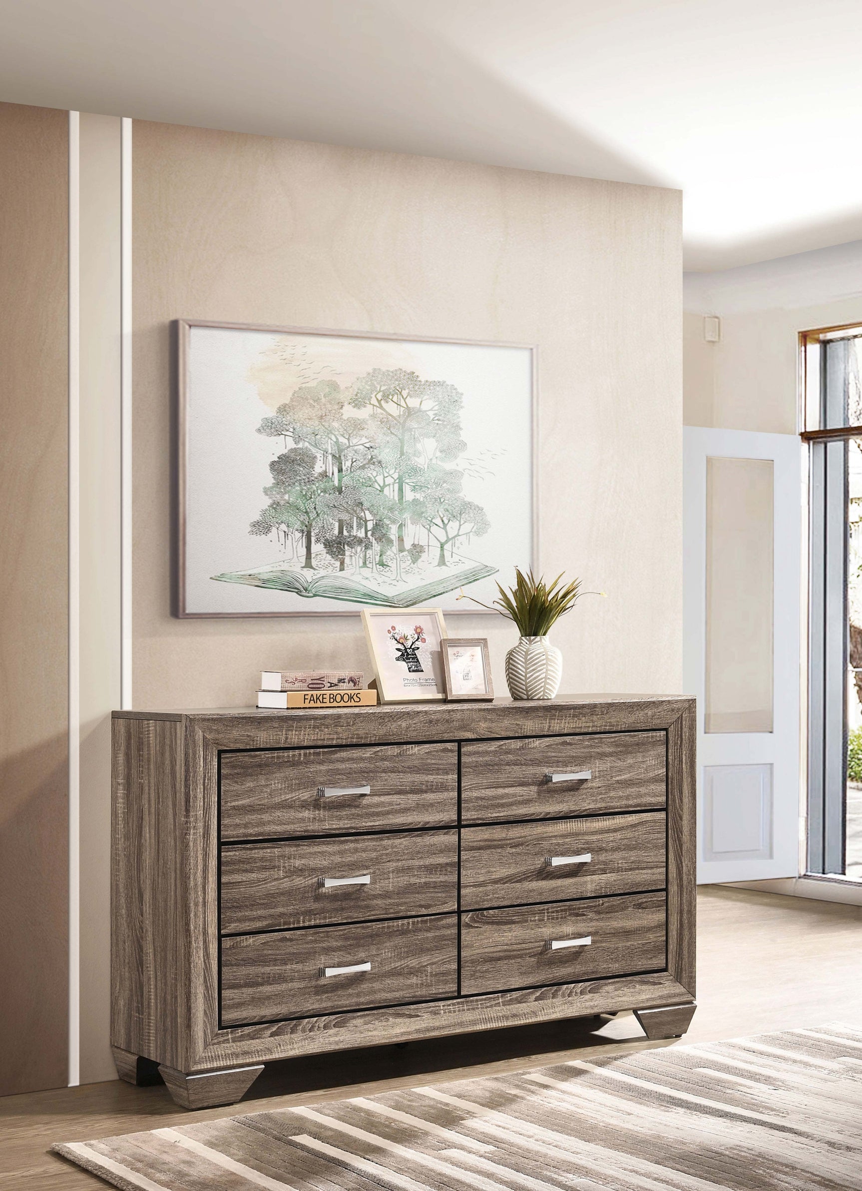 Kauffman 6-drawer Dresser Washed Taupe - Tampa Furniture Outlet