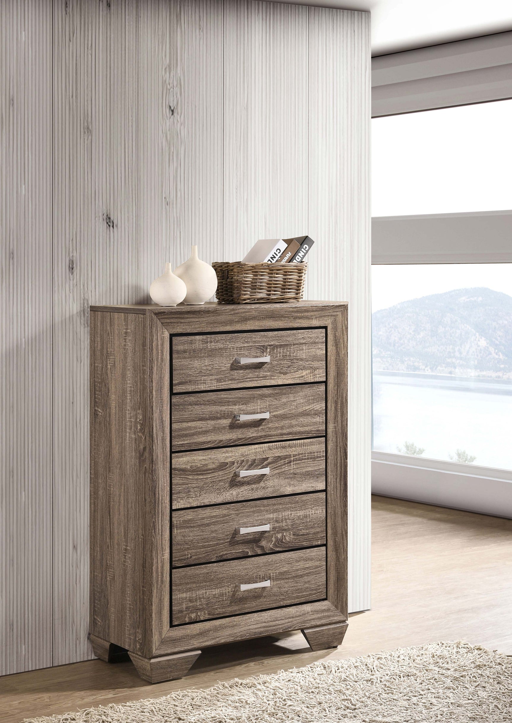 Kauffman 5-drawer Bedroom Chest Washed Taupe - Tampa Furniture Outlet