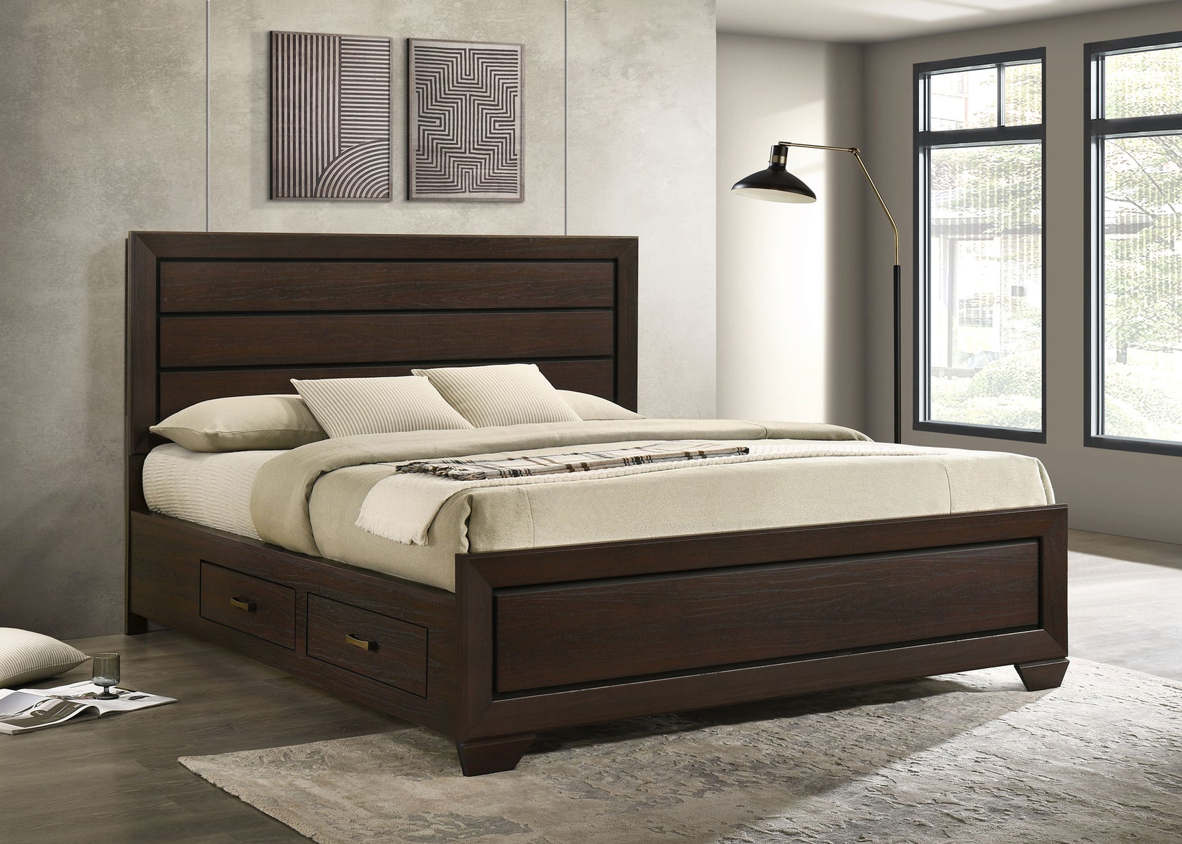 Kauffman Wood California King Storage Panel Bed Dark Cocoa - Tampa Furniture Outlet