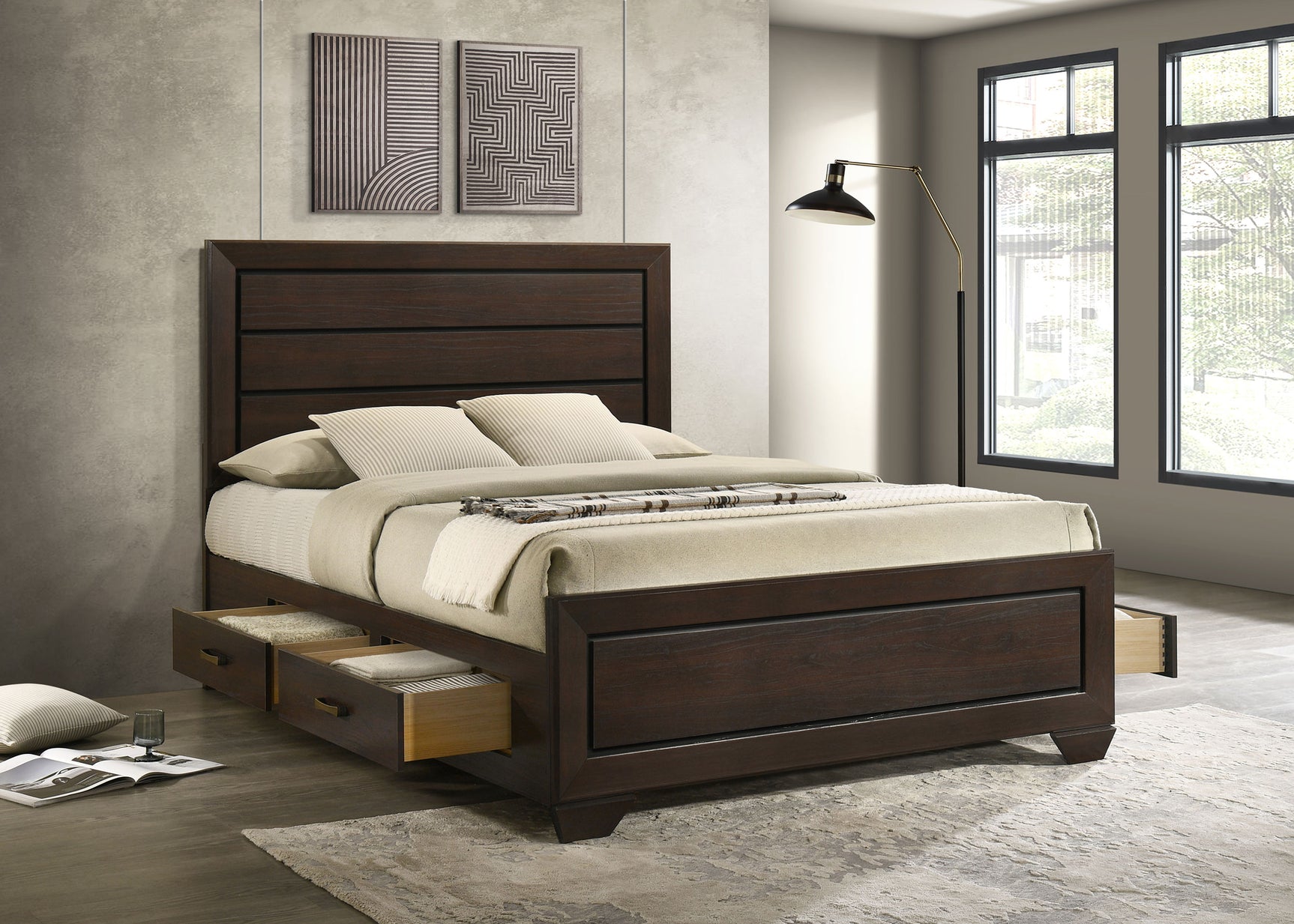 Kauffman Wood Queen Storage Panel Bed Dark Cocoa - Tampa Furniture Outlet