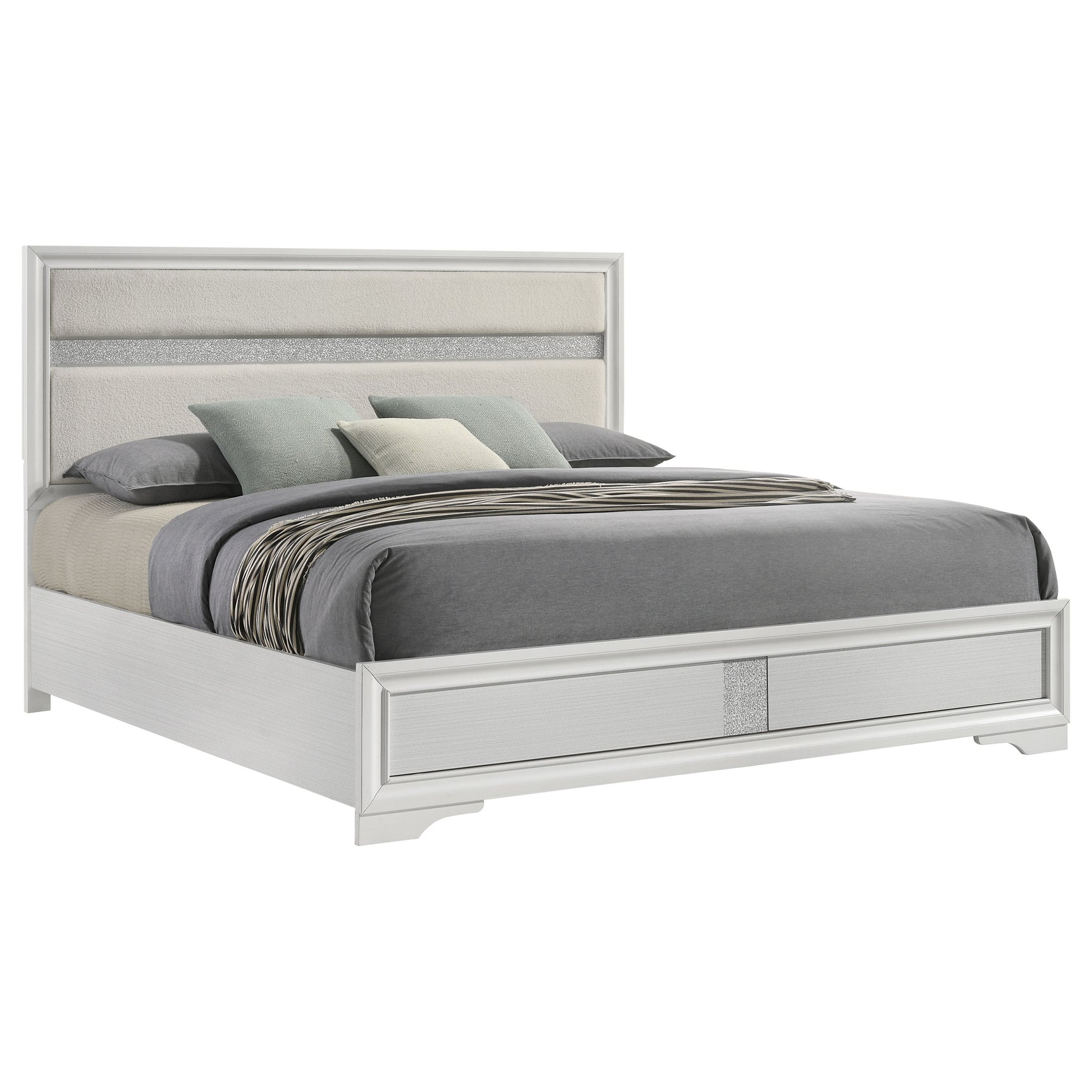 Miranda 54-inch Upholstered Eastern King Panel Bed White - Tampa Furniture Outlet