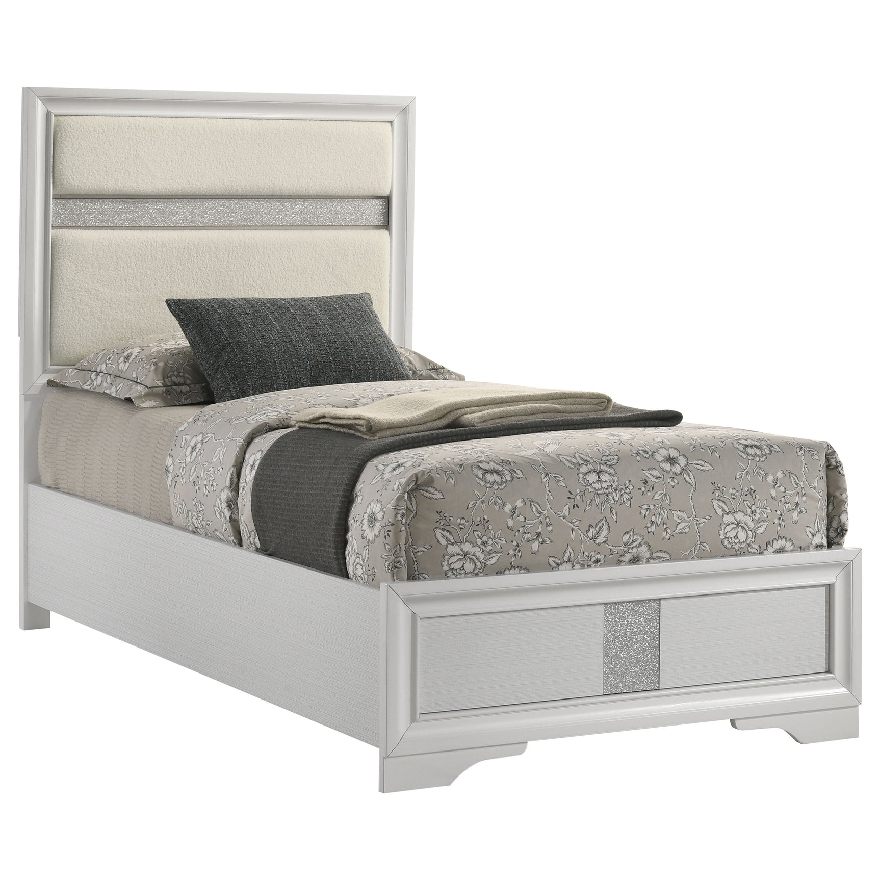 Miranda 54-inch Upholstered Twin Panel Bed White - Tampa Furniture Outlet