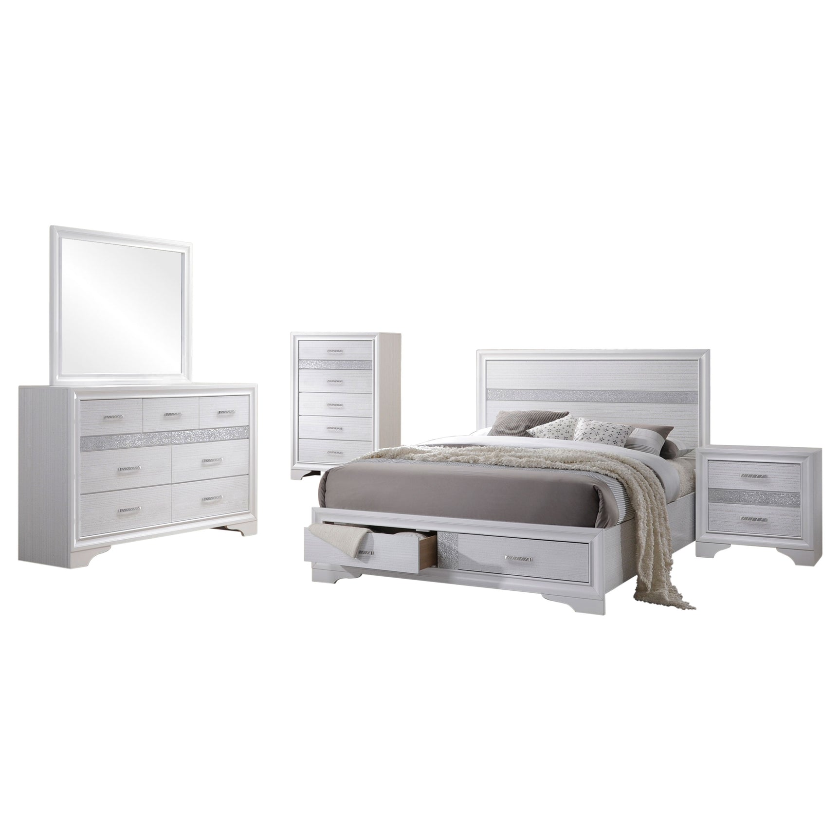 Miranda 5-piece California King Bedroom Set White - Tampa Furniture Outlet