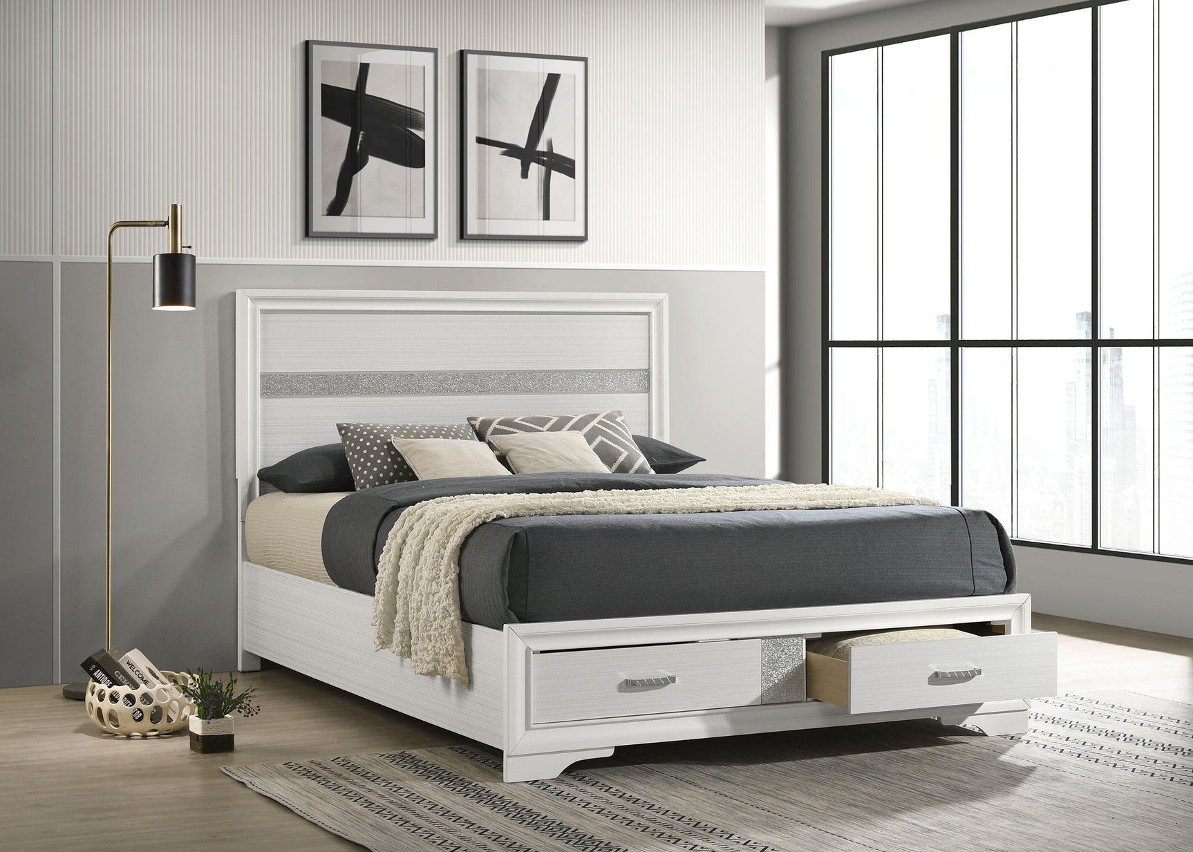 Miranda 51-inch Wood Queen Storage Panel Bed White - Tampa Furniture Outlet